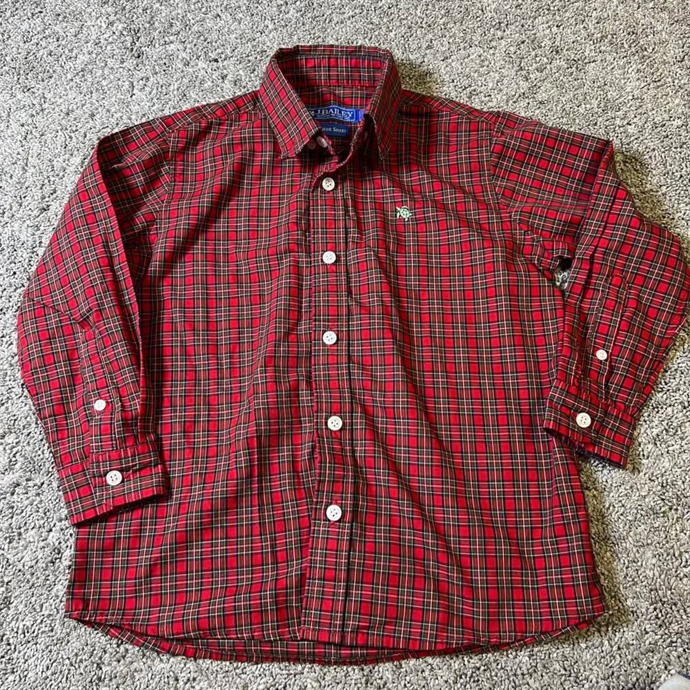 J. Bailey Boys Roscoe Red Plaid Long Sleeve Button Up Shirt Size 5 Turtle Logo